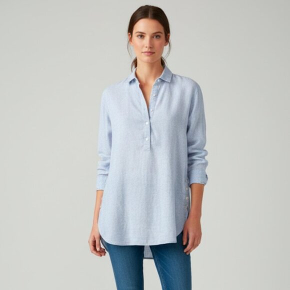 J. McLaughlin Fallon Women's Linen Shirt Half Button Up Size Medium Pale Blue - Picture 1 of 12